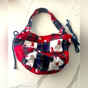 Disneyland Resort Flannel Patchwork Plaid Red, White and Blue Mickey Bucket Bag